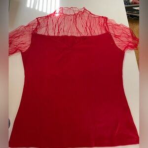Beautiful Red Ribbed and Lace Top